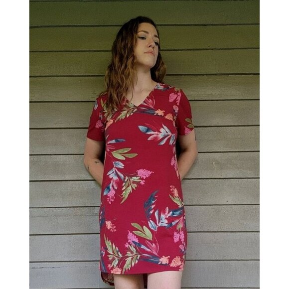 Fall Floral Print V-Neck High-Low Knit Shift Dress Size XXL 2X 18 20 Plus Size - Picture 7 of 7